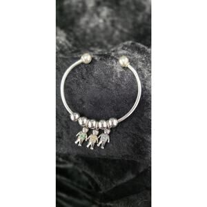 925 Sterling Silver Mother's Cuff Bracelet Three Boys Birthstone Charms 18g